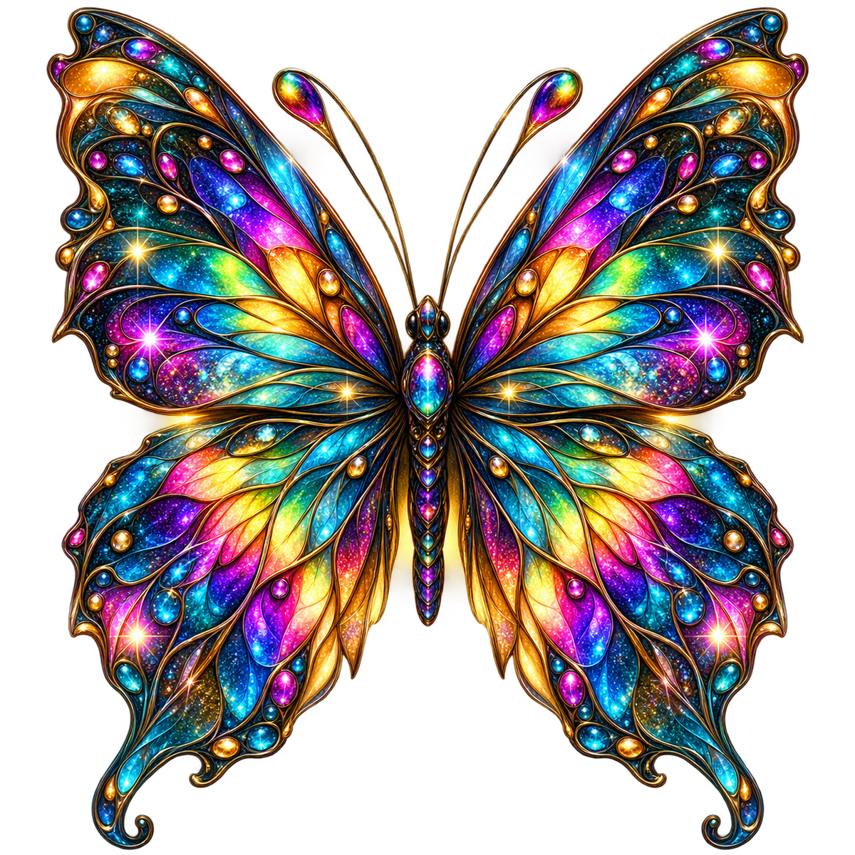 Jewel-Toned Rainbow Fantasy Butterfly DTF transfer