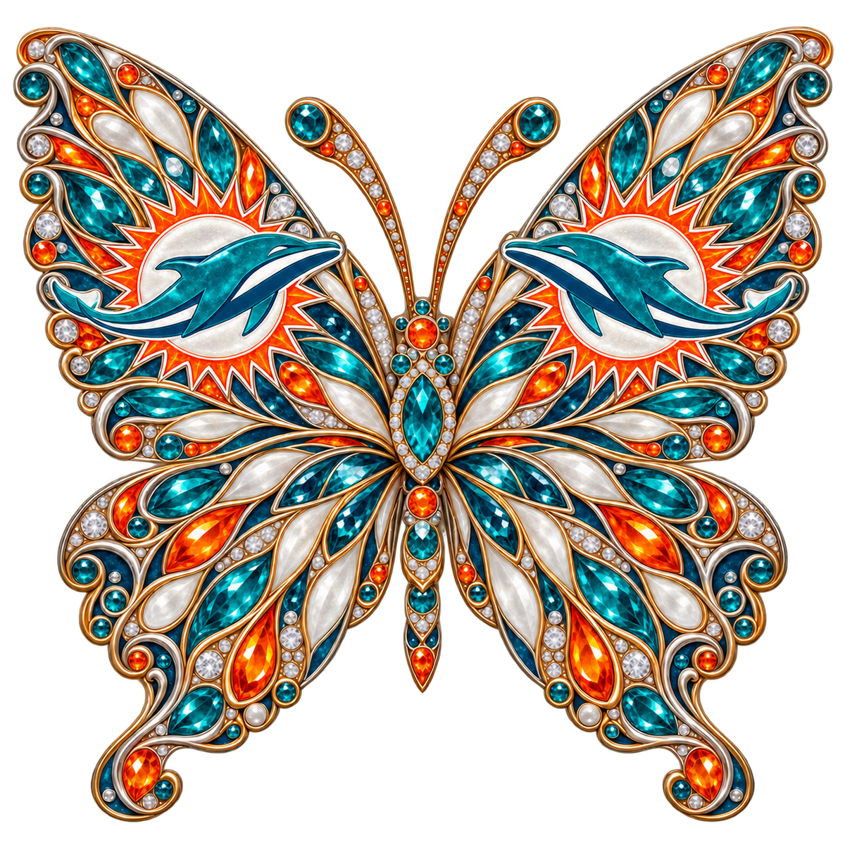 Miami Dolphins Jeweled Butterfly DTF transfer