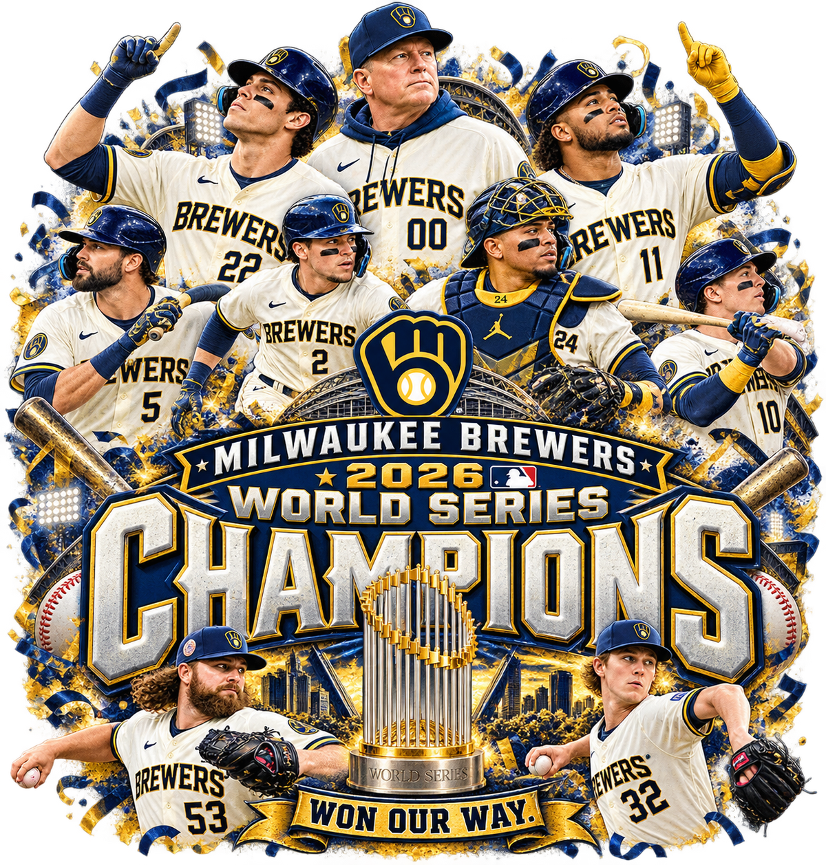 Milwaukee Brewers 2026 Champions Player Collage DTF transfer