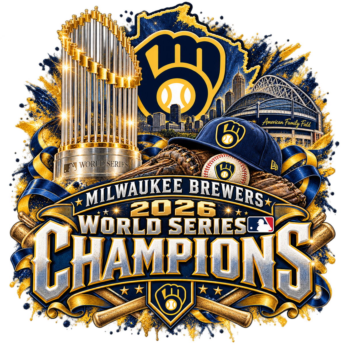Milwaukee Brewers 2026 World Series Champions Cap & Glove DTF transfer