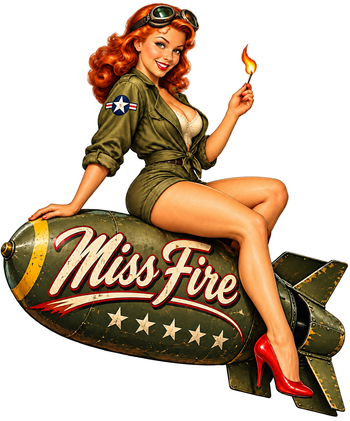 Miss Fire WWII Pin-Up Nose Art DTF transfer