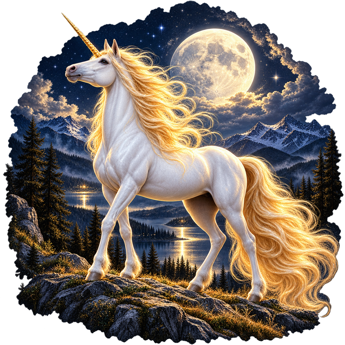 Moonlit Alpine Unicorn DTF transfer