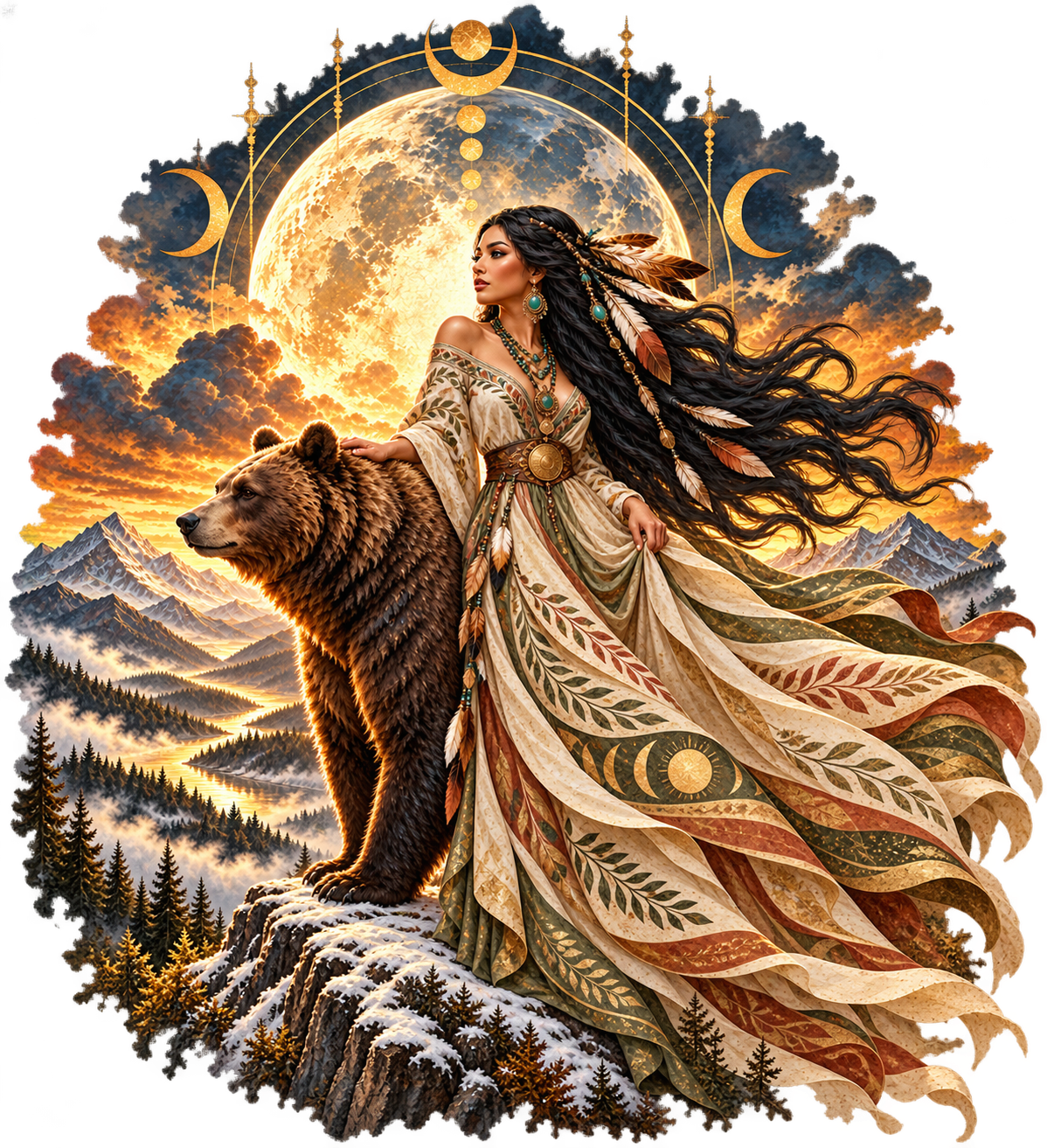 Moonlit Guardian and Grizzly Bear DTF transfer