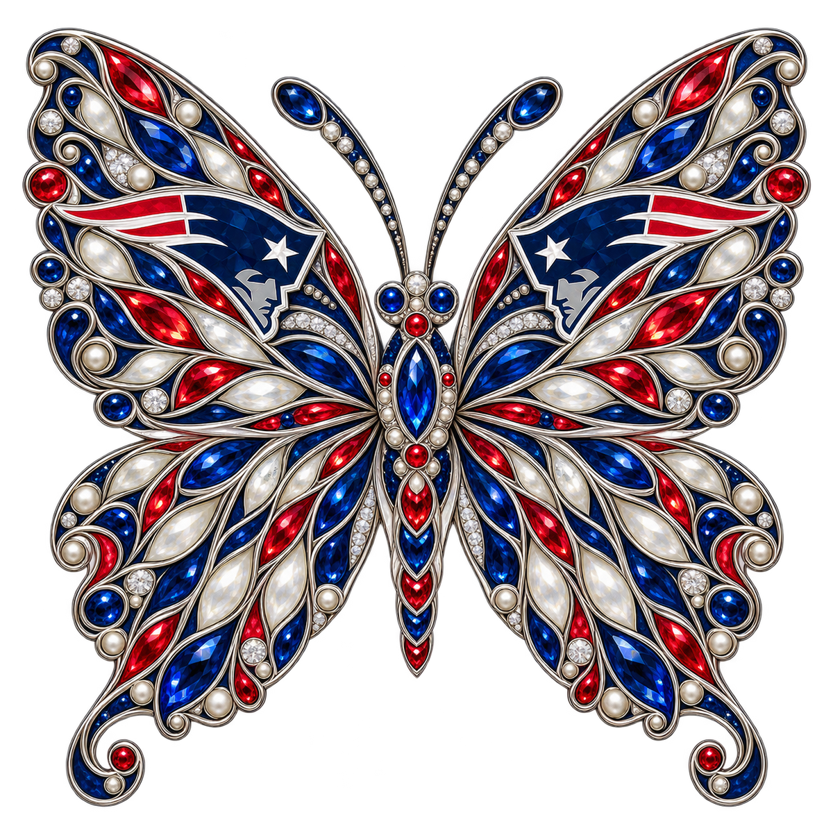 New England Patriots Jeweled Butterfly DTF transfer
