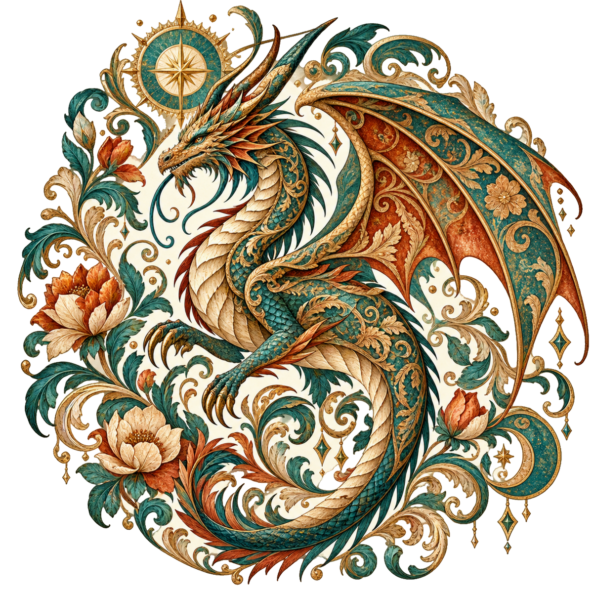 Nordic Dragon DTF transfer design on white background