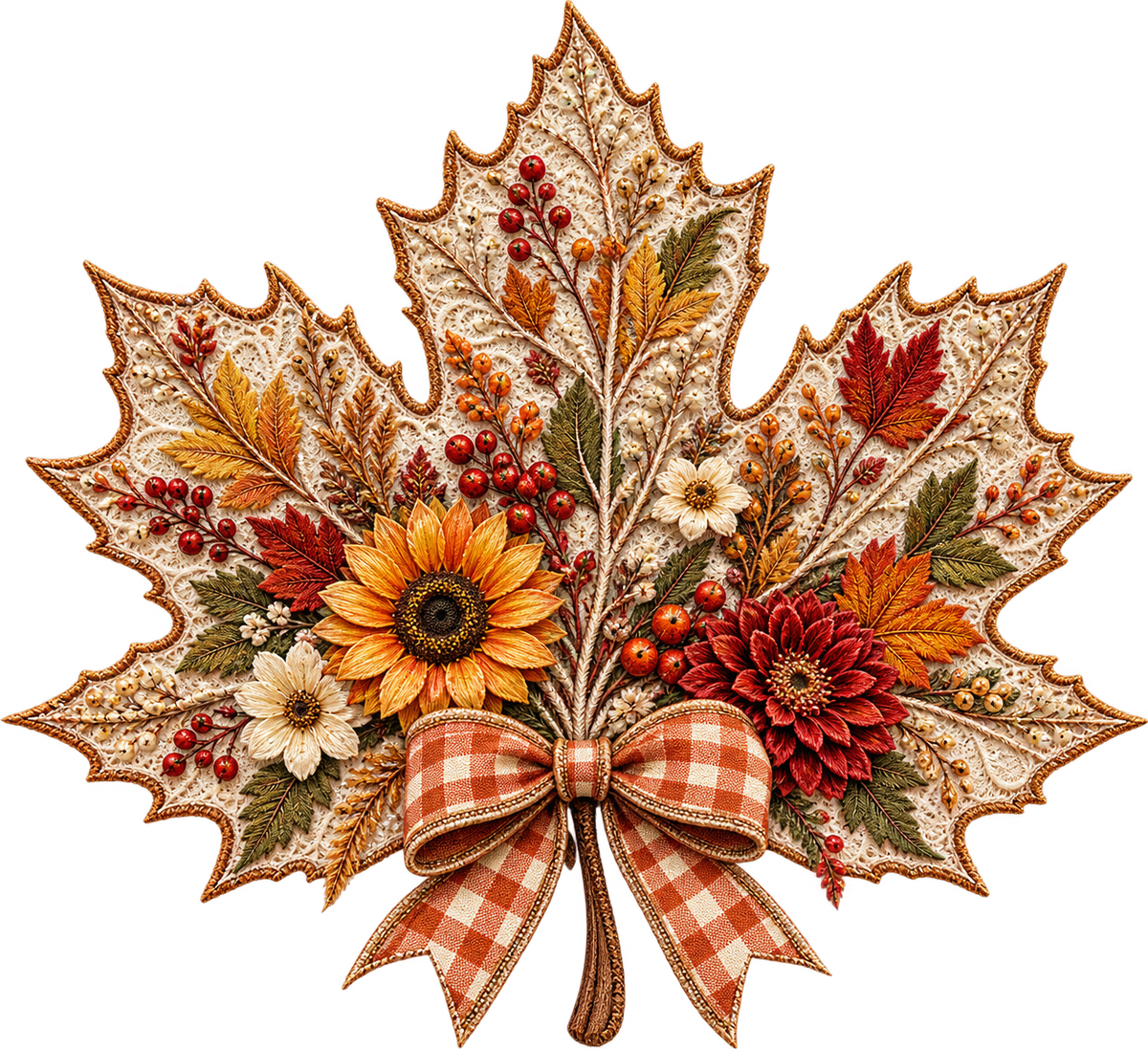 Autumn Maple Leaf Embroidery Look DTF transfer