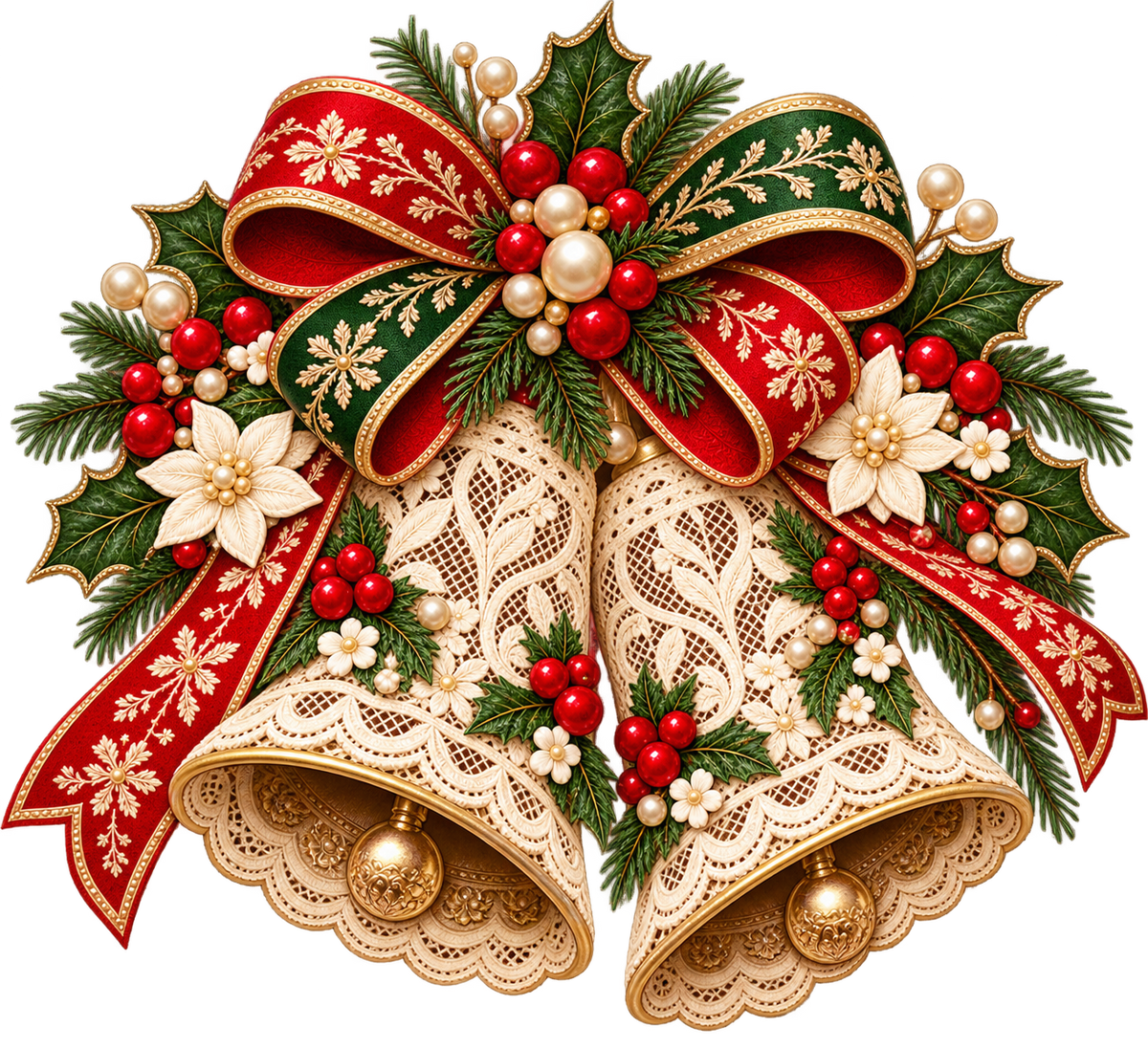 Ornate Lace Christmas Bells with Bow DTF transfer
