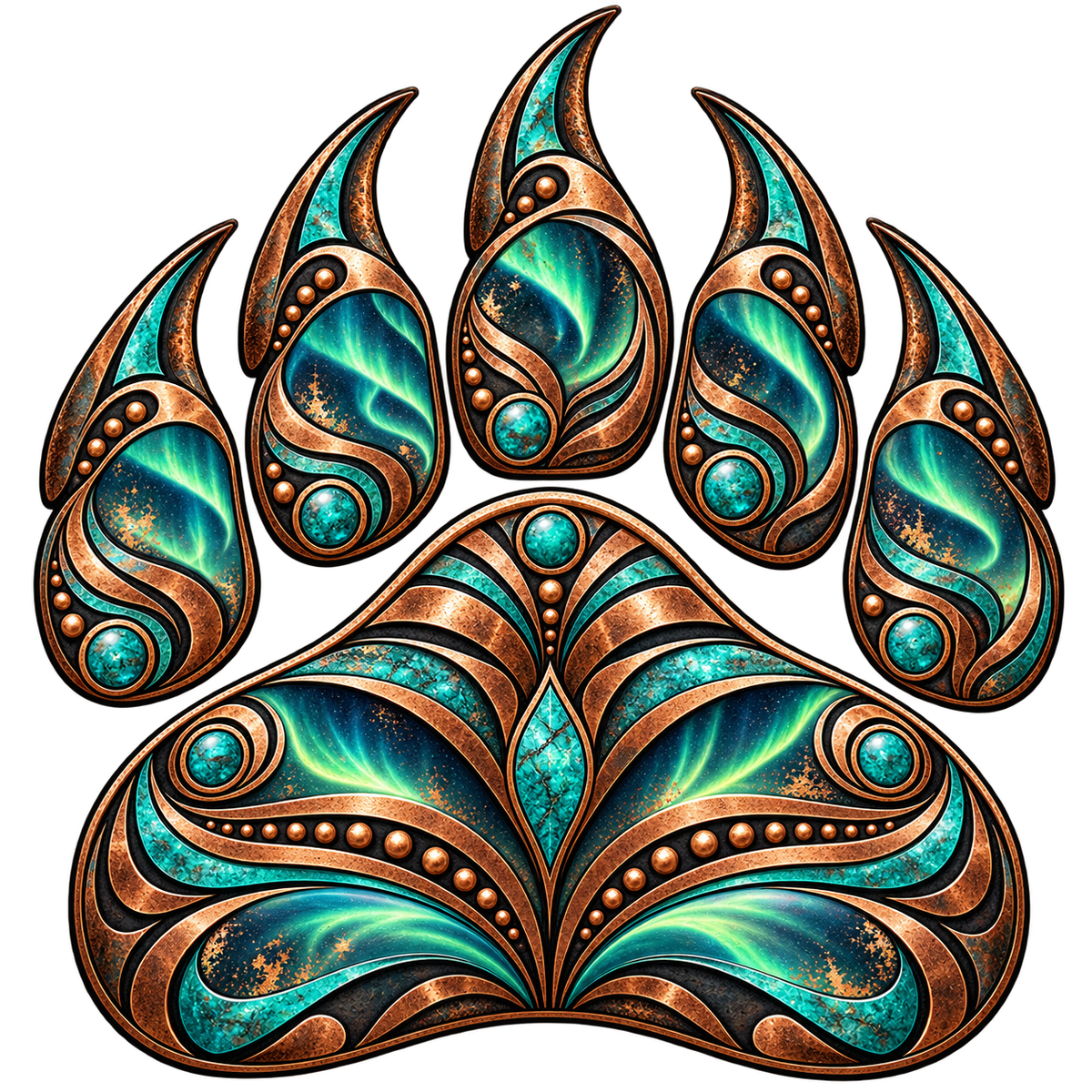 Copper and Turquoise Bear Paw DTF transfer