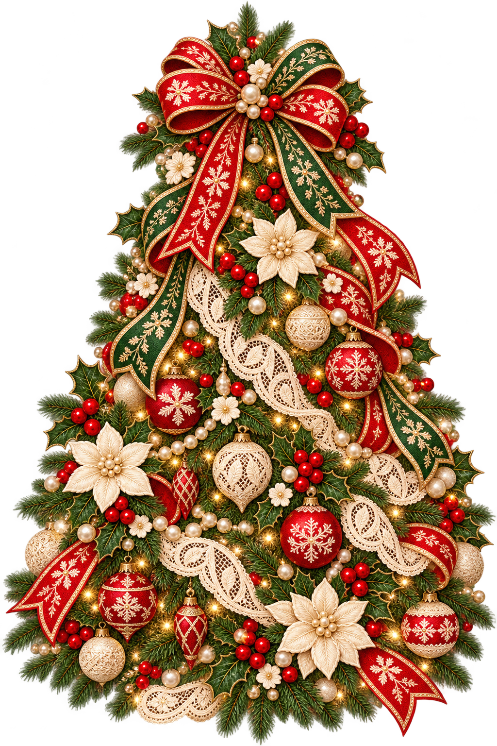 Ornate Lace Christmas Tree with Ribbon DTF transfer