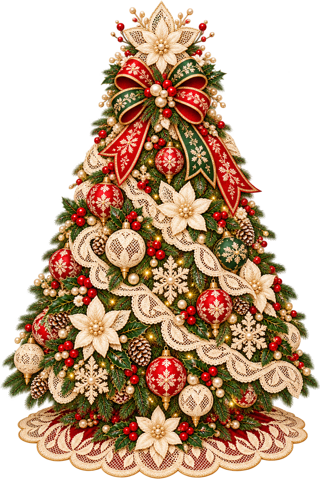 Ornate Lace Christmas Tree with Lace Skirt DTF transfer