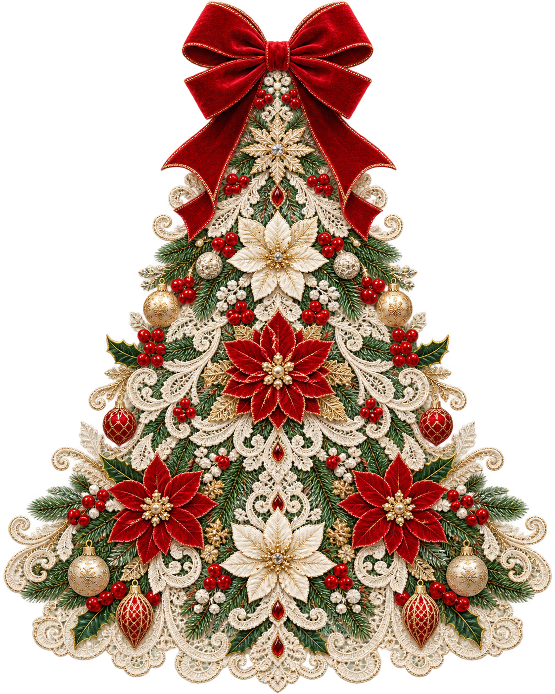 Ornate Lace Christmas Tree with Velvet Bow DTF transfer