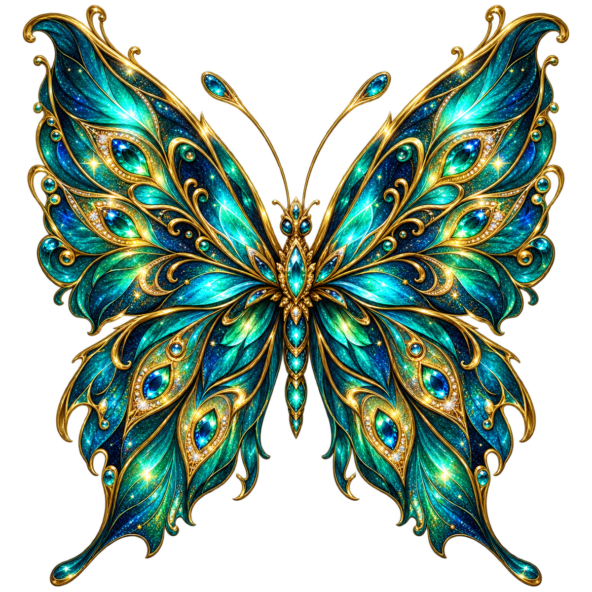 Teal and Gold Jewel Butterfly DTF transfer