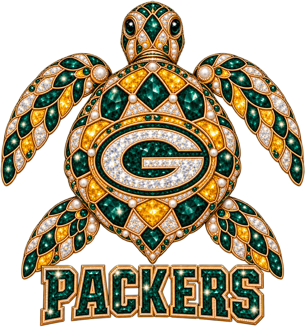 Green Bay Packers Jeweled Sea Turtle DTF transfer