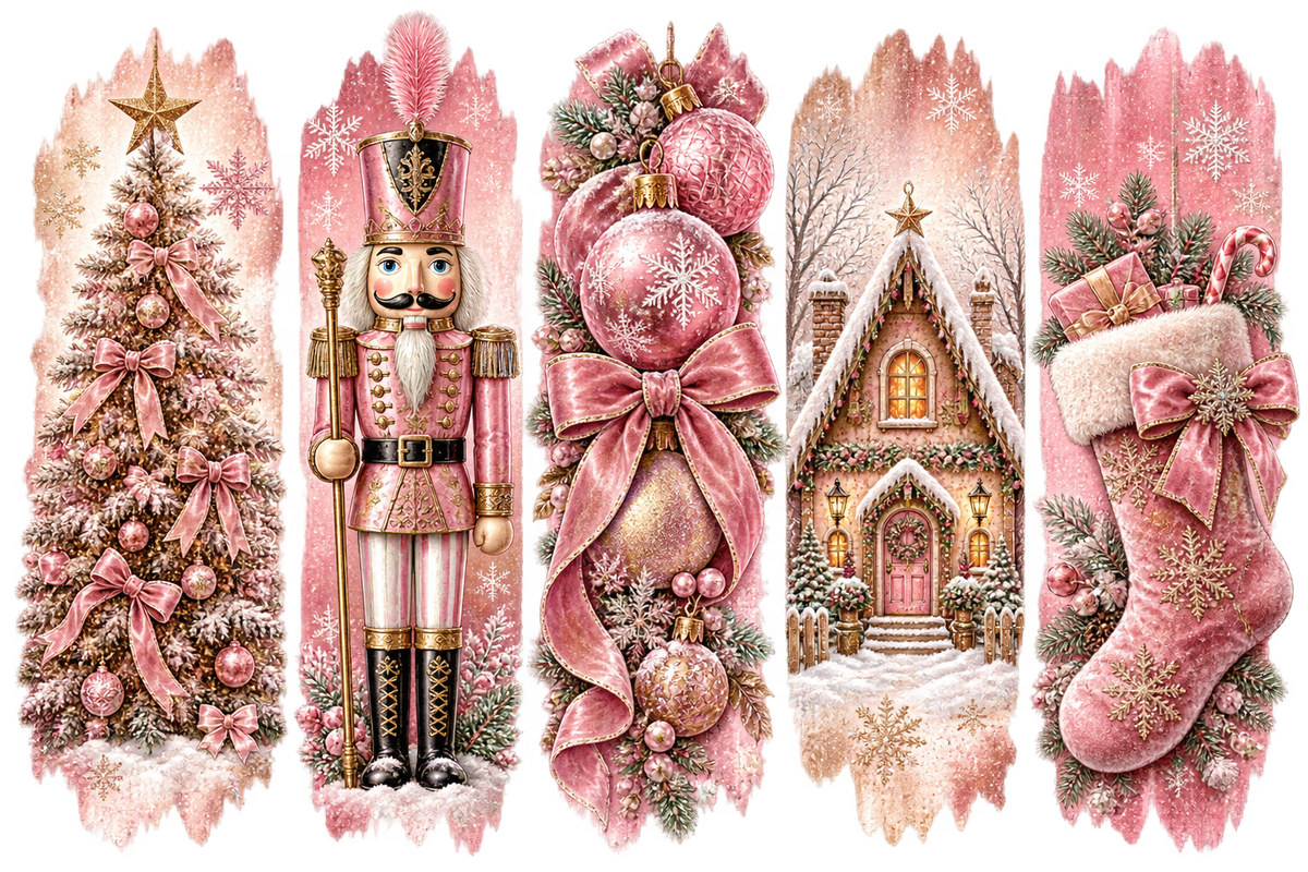 Pink and Gold Christmas Panels DTF transfer