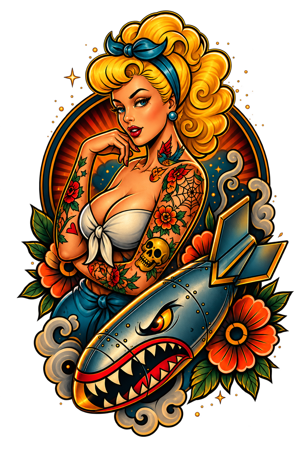 Blonde Shark Bomb Pin-Up DTF transfer