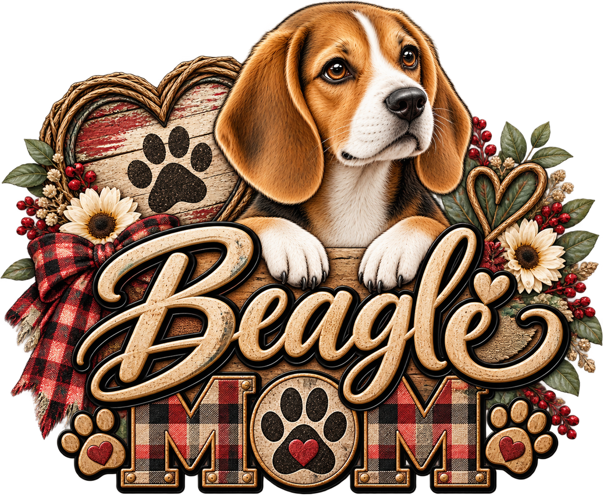 Beagle Mom Rustic Plaid DTF transfer