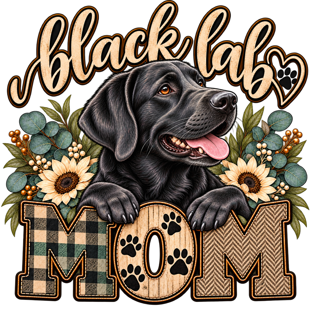 Black Lab Mom Sunflower DTF transfer
