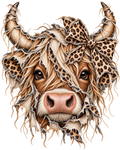 Highland Cow Bursting Through Leopard DTF transfer