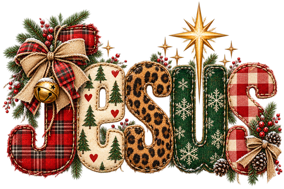 Rustic Stitched Christmas Jesus DTF transfer