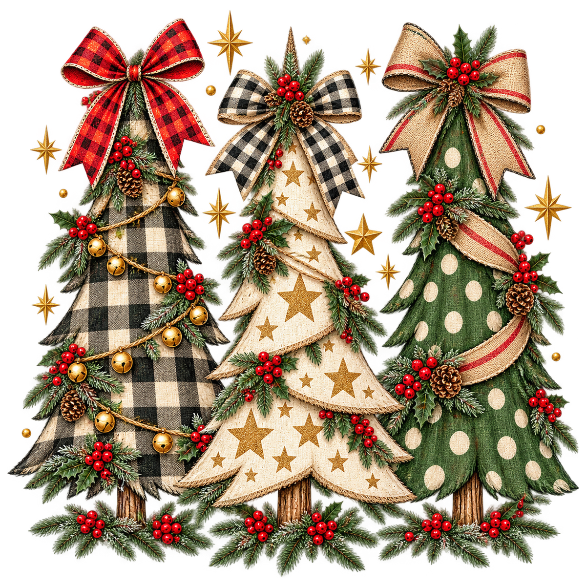 Rustic Plaid Christmas Tree Trio DTF transfer