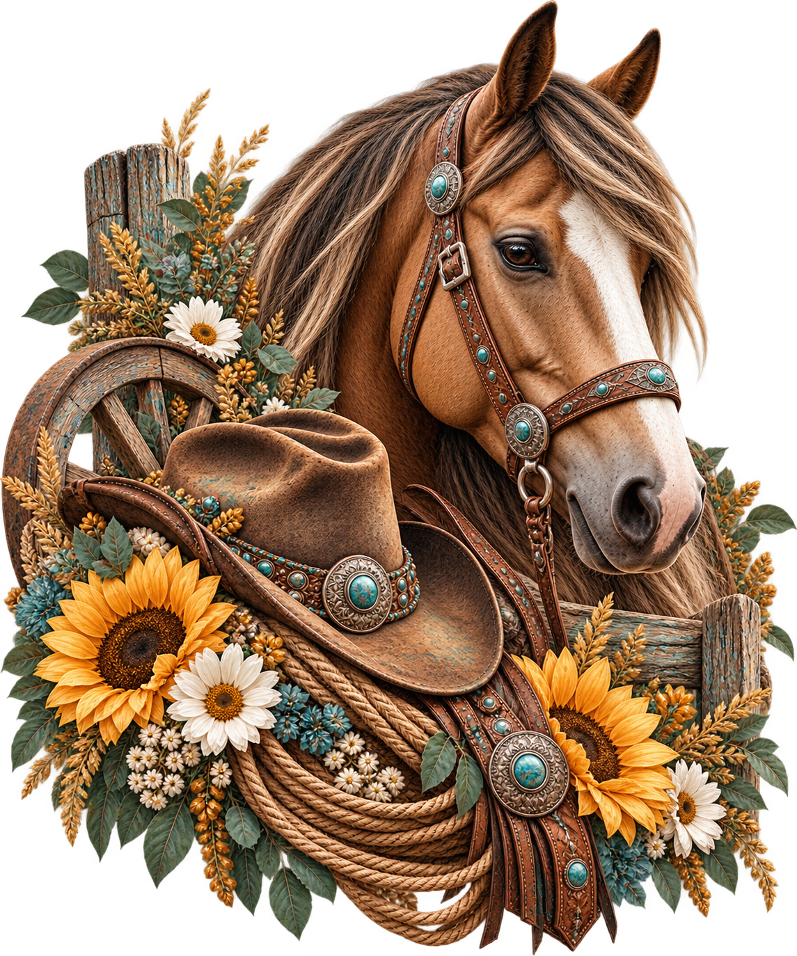 Rustic Western Horse with Cowboy Hat DTF transfer