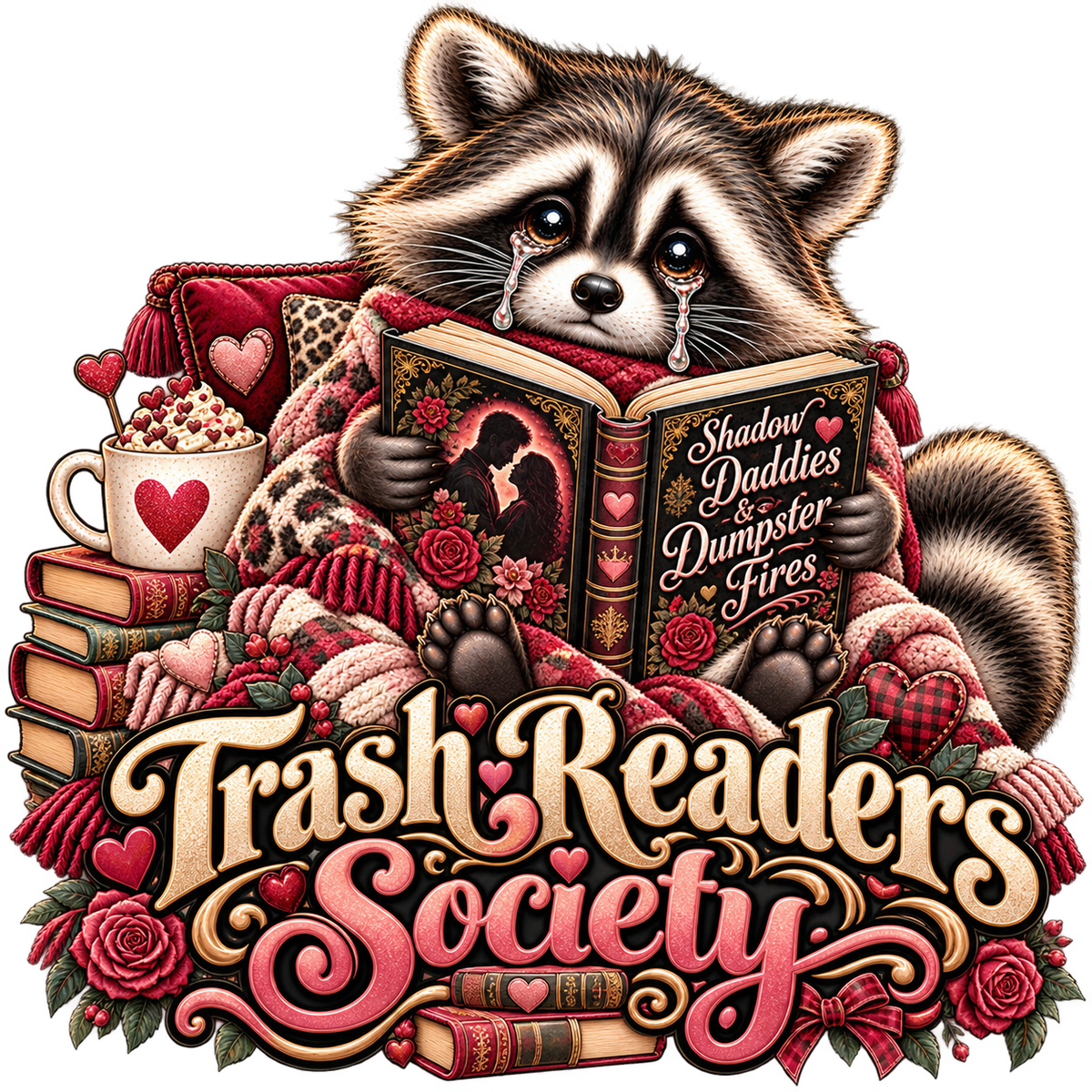 Trash Readers Society Raccoon DTF transfer