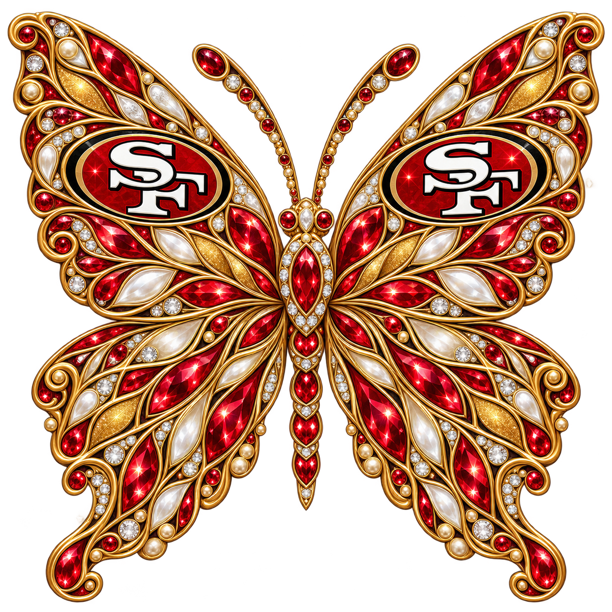 San Francisco 49ers Jeweled Butterfly DTF transfer