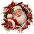 Santa Bursting Through Plaid DTF transfer