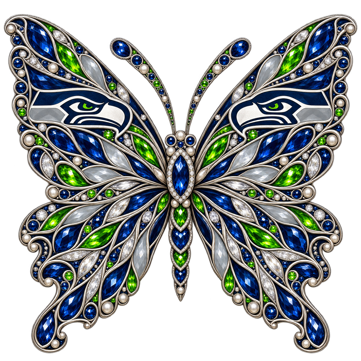 Seattle Seahawks Jeweled Butterfly DTF transfer