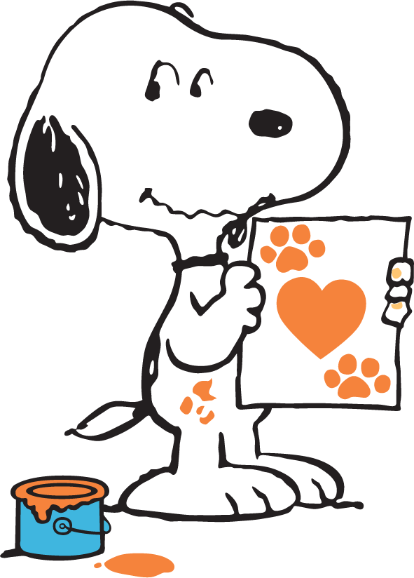 Snoopy Painting a Paw Print Heart DTF transfer