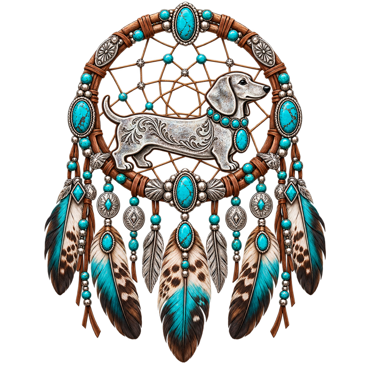 Southwestern Silver Dachshund Dreamcatcher DTF transfer