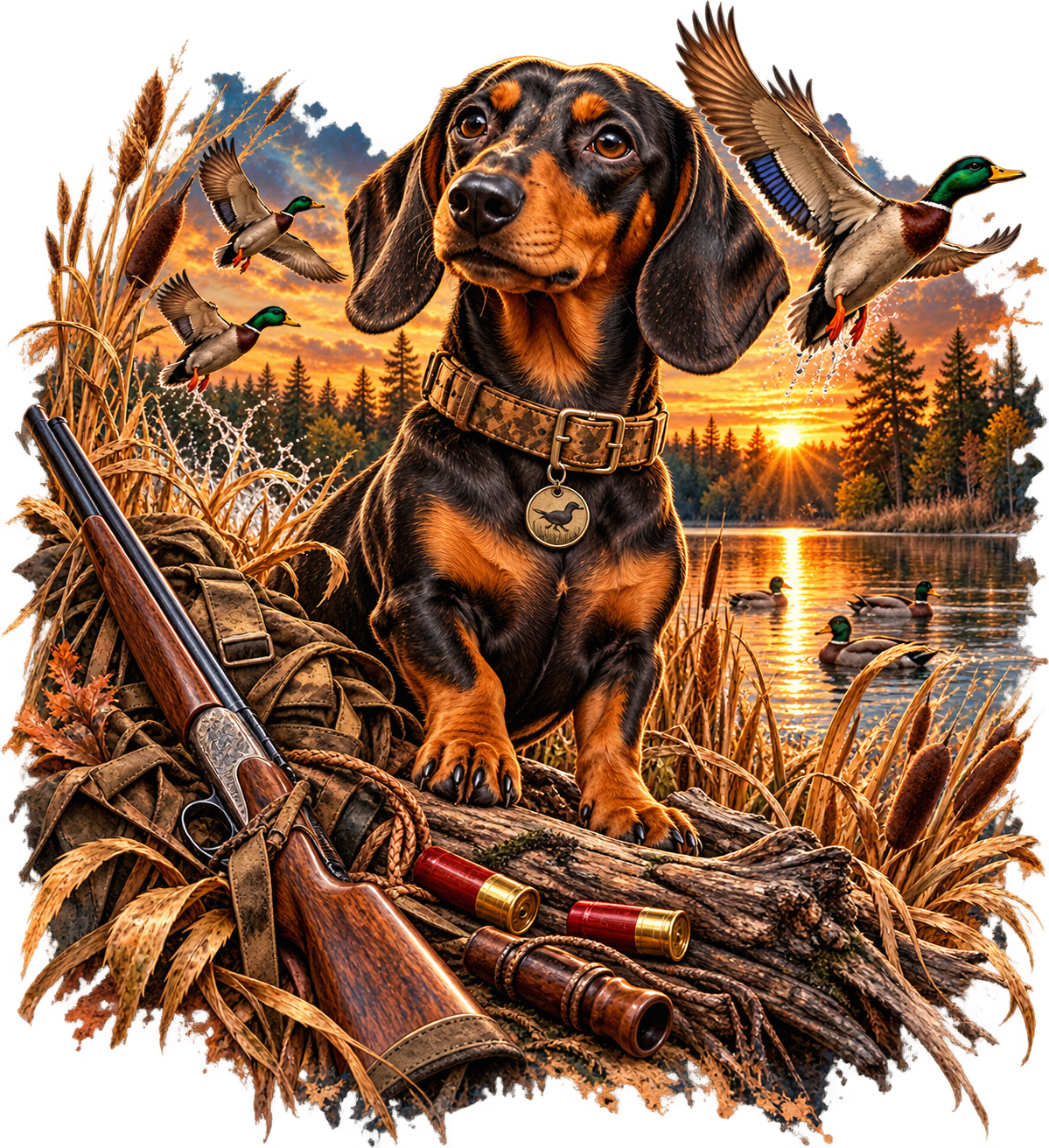 Sunset Dachshund Duck Hunt DTF transfer