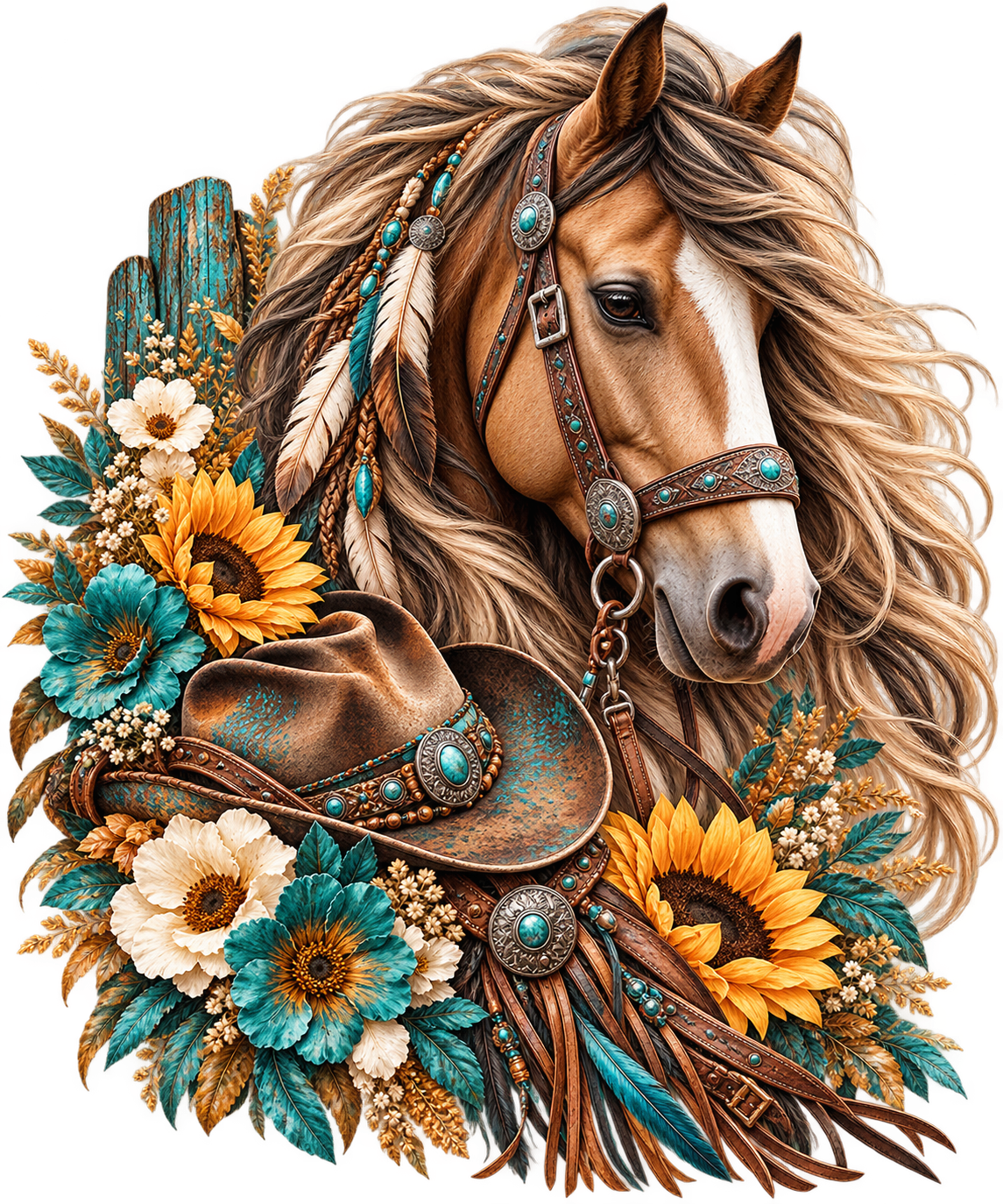 Turquoise Western Horse Portrait DTF transfer