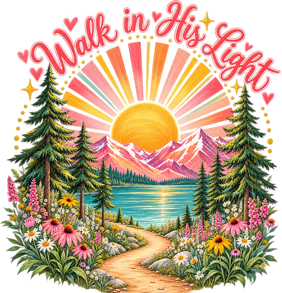 Walk in His Light Mountain Meadow DTF transfer