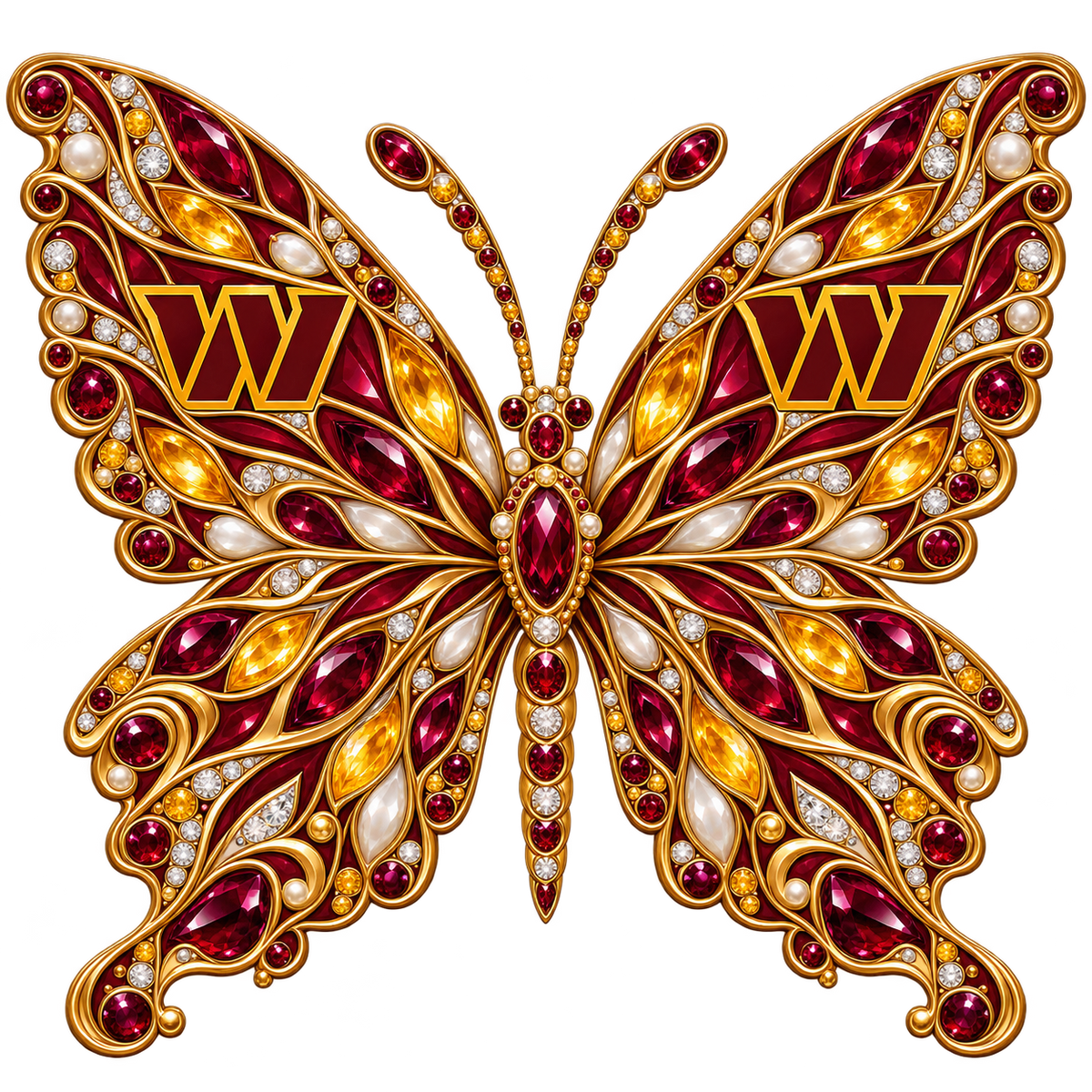 Washington Commanders Jeweled Butterfly DTF transfer
