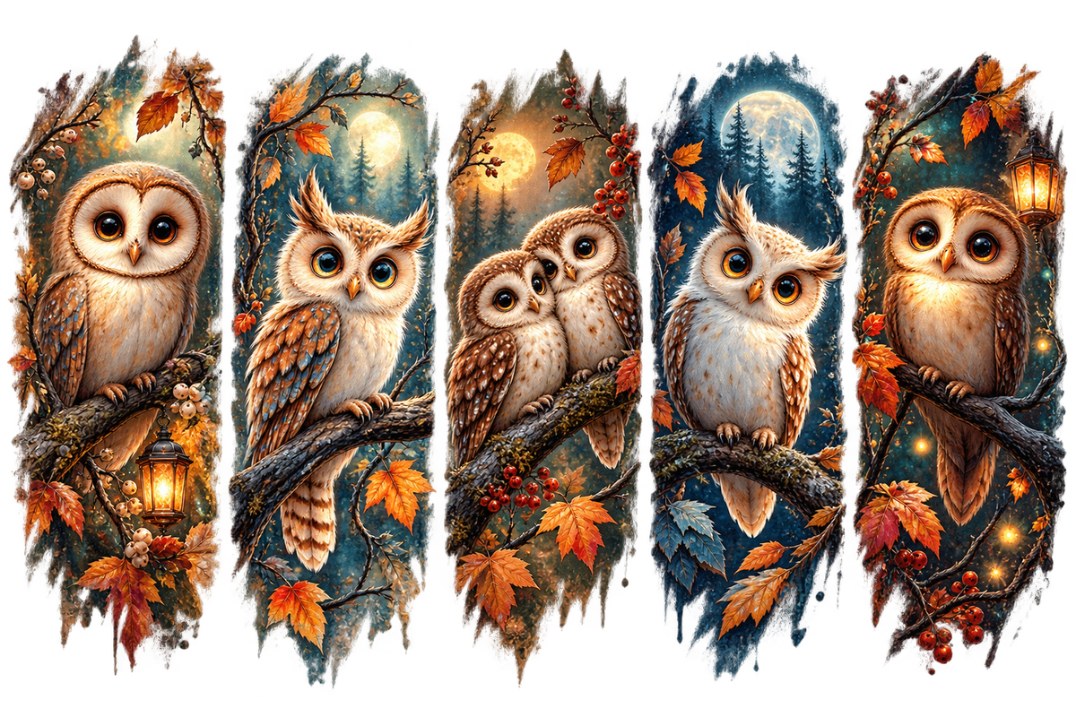 Autumn Owl Panels DTF transfer