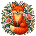 Whimsical Fox Botanical Wreath DTF transfer