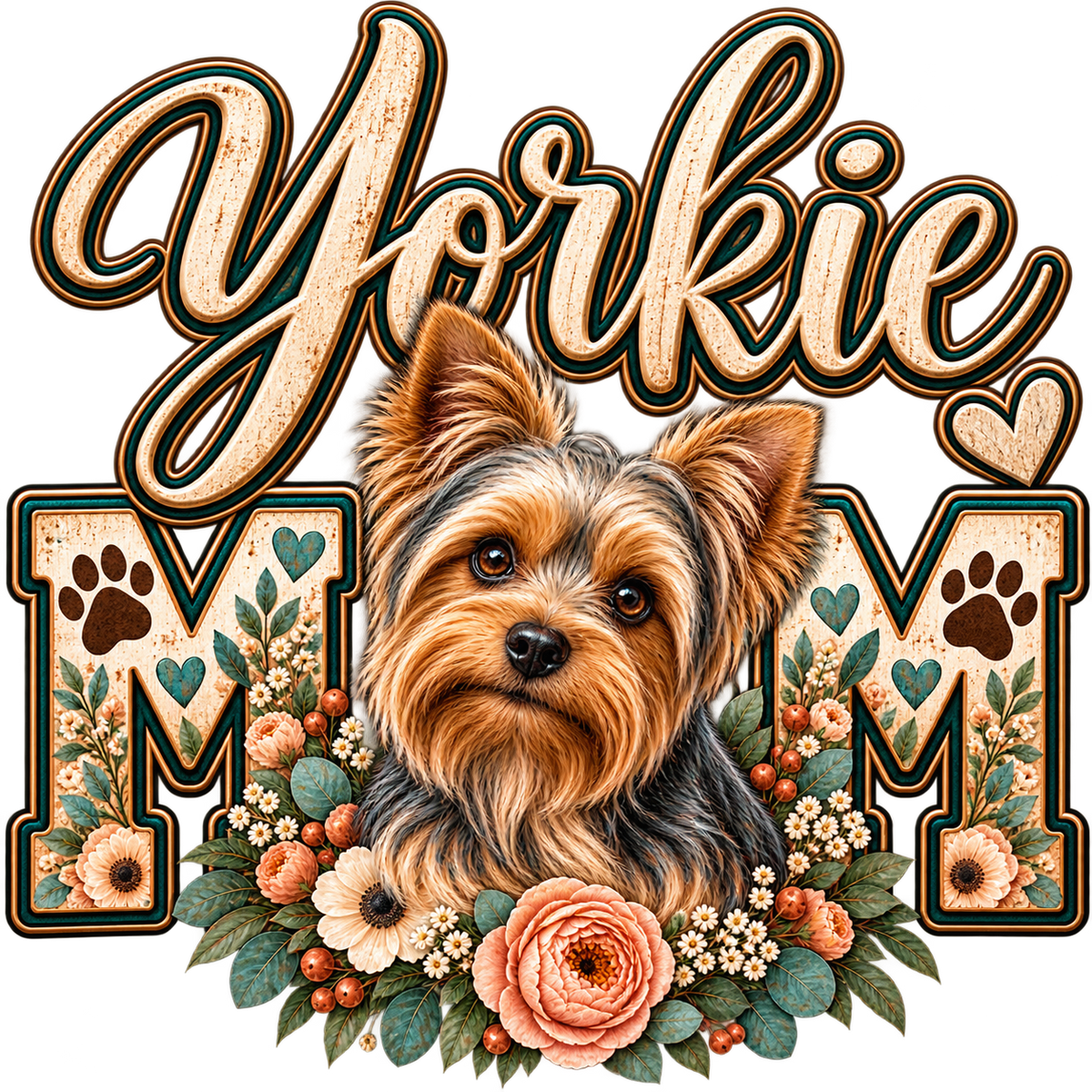 Yorkie Mom Floral DTF transfer