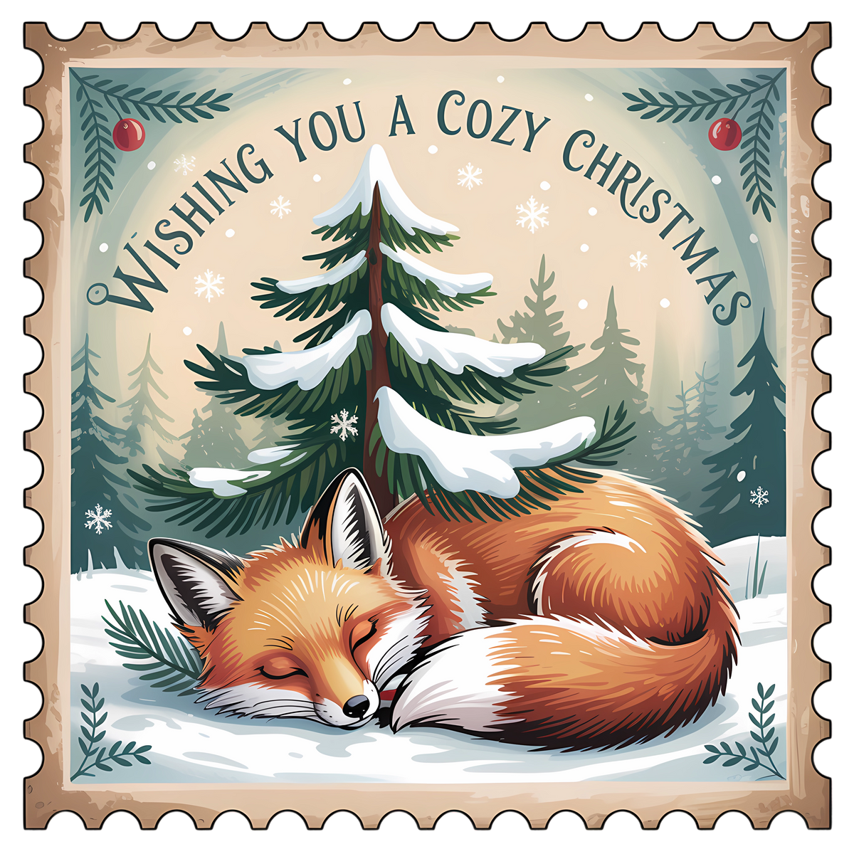 Cozy Christmas Fox Stamp DTF transfer