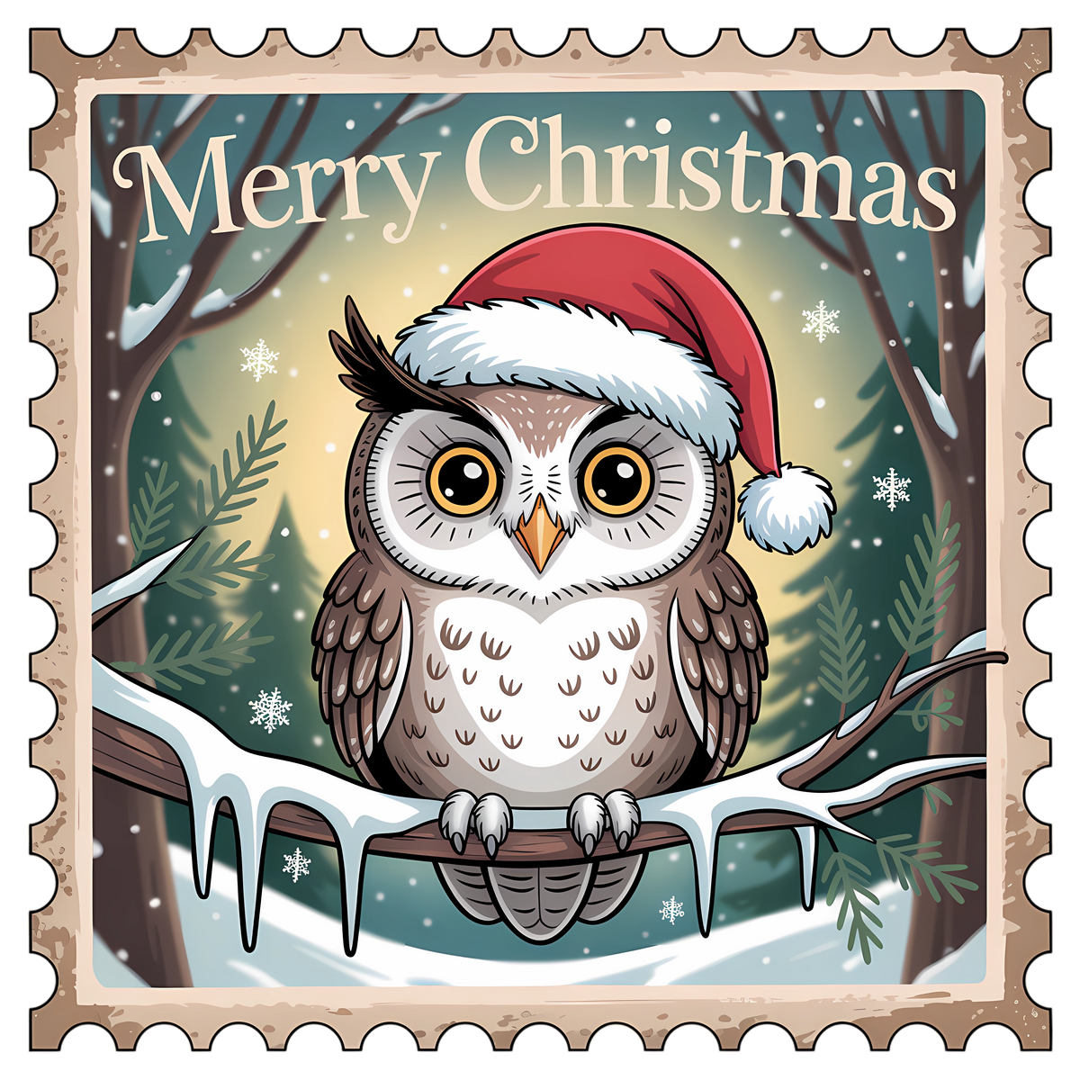 Santa Hat Owl Merry Christmas Stamp DTF transfer