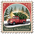 Red Truck and Tree Merry Christmas Stamp DTF transfer