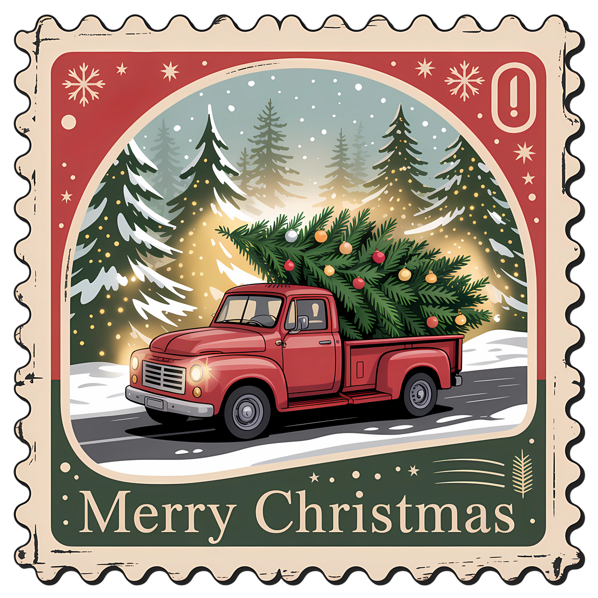 Red Truck and Tree Merry Christmas Stamp DTF transfer