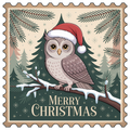 Owl on a Branch Merry Christmas Stamp DTF transfer