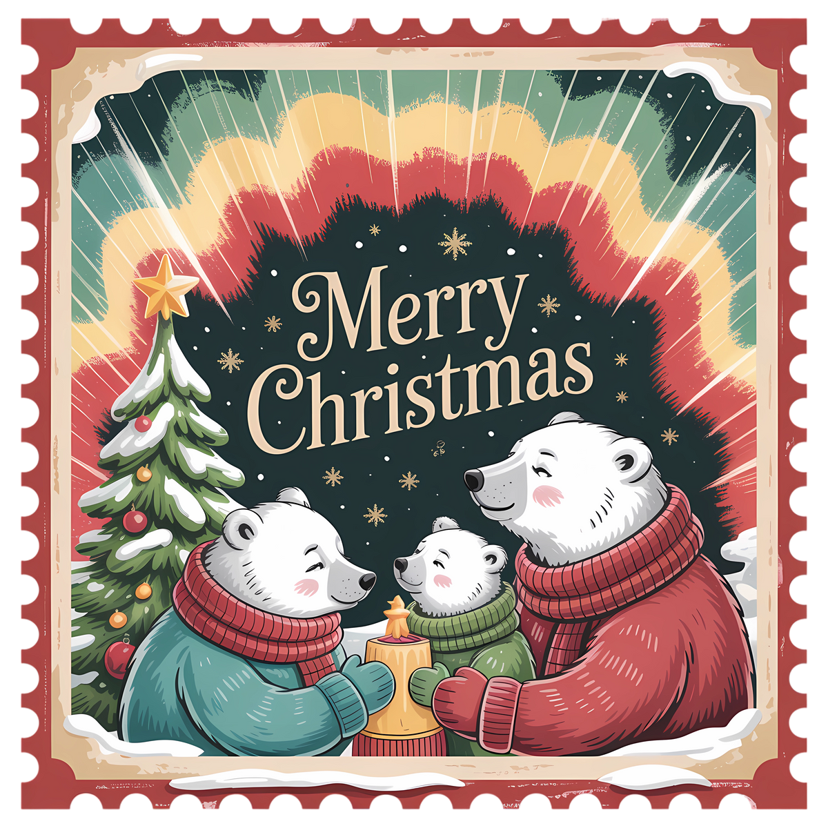 Polar Bear Cocoa Merry Christmas Stamp DTF transfer