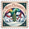 Northern Lights Polar Bear Family Christmas Stamp DTF transfer